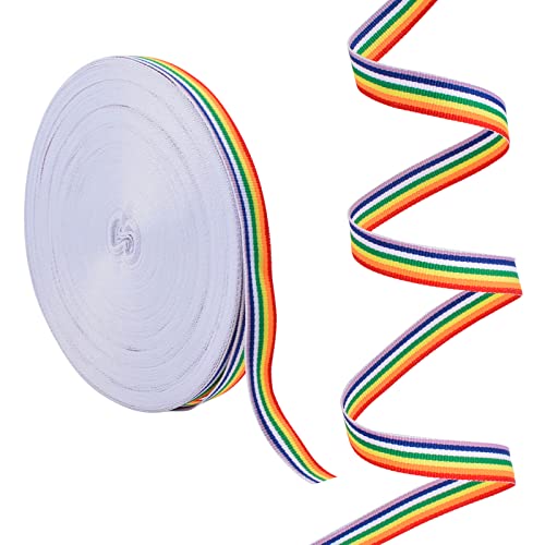 URROMA 1 Rolle gestreiftes Ripsband, 45,7 m Regenbogen-dekoratives Band Polyesterband für Geschenkverpackungen auf Hochzeit, Geburtstag, Festival, Party-Dekoration Cover