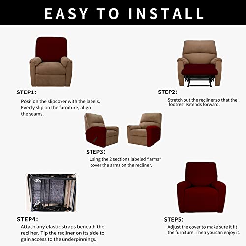 Image of Easy-Going 4 Pieces Waterproof Recliner Chair Slipcover Washable
