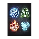 Displate Official Avatar Metal Poster Magnetic Mounting Licensed Artwork Modern Wall Decor Element Symbols - The Four Elements Poster 17.7' x 12.6'