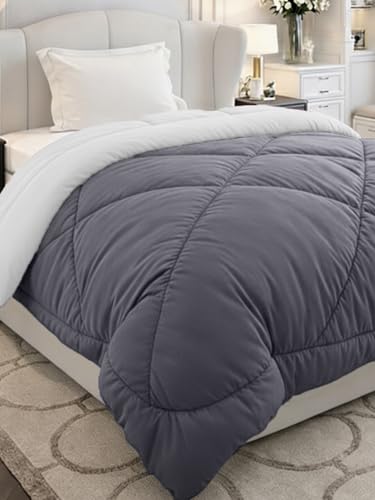Image of Monte Carlo Polyester Comforter Single Bed | 200 GSM Lightweight & Reversible | Soft Quilt for Mild Winter | Easy Care All Season Comforter (Charcole) | 59 x 87 Inches