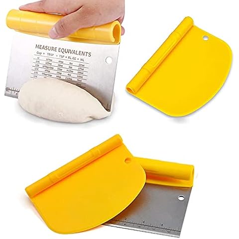 2PCS Cake Dough Scraper, Dough Scraper Cutter, Dough Scraper Cutter Set, Bread Dough Cutter and Scraper, Stainless Steel Dough Cutter, Metal Bench Scraper, for Bakeware Baking, Barbecue Cover