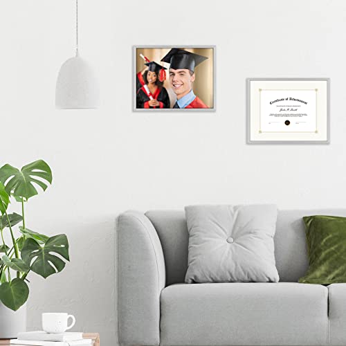 Golden State Art, 11X14 Diploma Frame Metal Frame For 8.5X11 Document & Certificates, Aluminum Picture Frame With Real Glass For Wall Display, Silver #TOP6