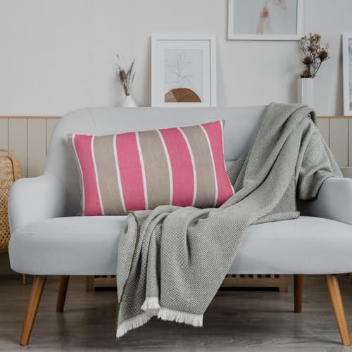 Image of 180 TC Pillow Cover Set of 2 | Pillow Cover Cotton 100% | Pillow Cover Set of 2 King Size | Wrinkle Free & Fade Resistance | Striped Pattern | Standard Size | All Season Use (Light Pink)