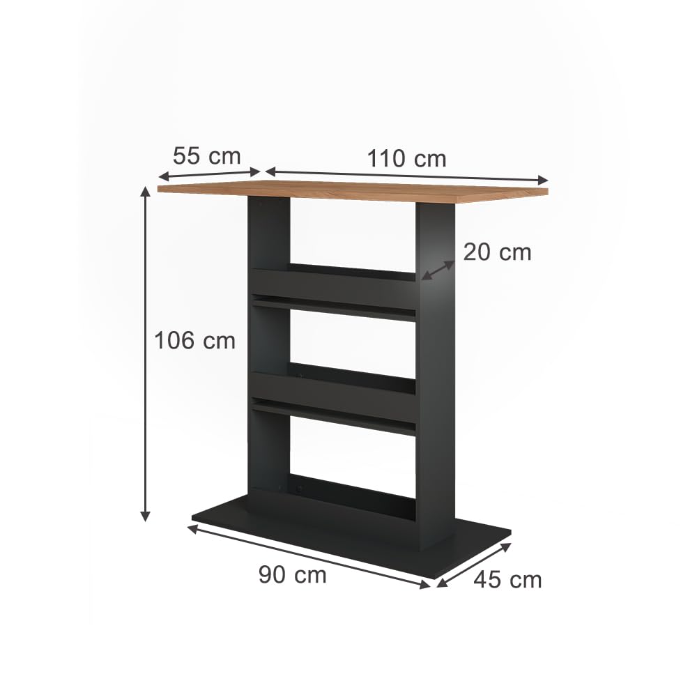 Vicco Tavolo da bar Repose, Rovere dorato/antracite, 110 x 55 cm, con scaffale aperto per riporre utensili da cucina