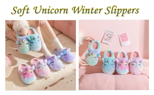 Cute Plush Unicorn Slippers for Women Cartoon Fluffy Fuzzy Rainbow Slippers Cozy House Slippers Indoor Outdoor3