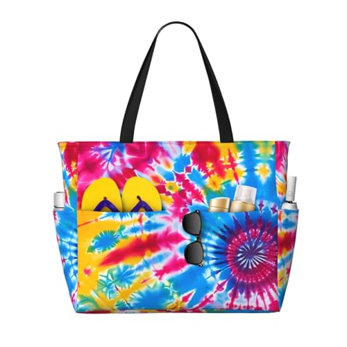 Colorful Tie Dye Large Capacity Travel Bag Lightweight Shopping Handbag Beach Tote Bags Casual Work Bag For Women