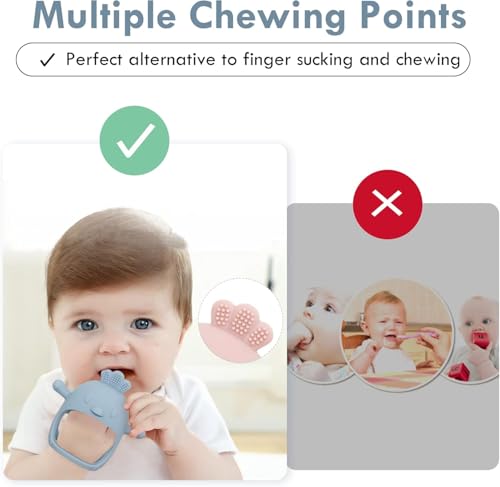 Image of UCRAVO 1 Pack Baby Teething Toys, Teething Mitten for Babies, Silicone Teether for Toddler Infant Baby, Chew Toys for Sucking Needs, Easy to Grip, Never Drop Hand Wrist Teether(Sky Blue)