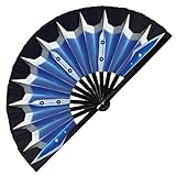 Female Ninja Fan Folding Fan UV Glow Hand Fan War Fans Cosplay Warrior Outfit Costume Halloween Ninja Blades Bamboo Fan Blue Kombat Cosplay Accessories (Kitana Fan 2-1)