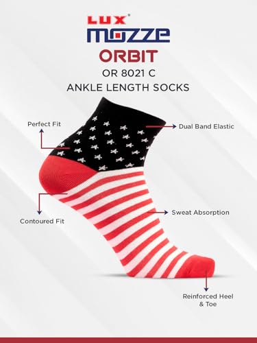 Image of Orbit Ankle Length Socks for Men |Made With Durable & Breathable Cotton | Ideal for Gym, Running, Office | 3 Pair -Multicolor