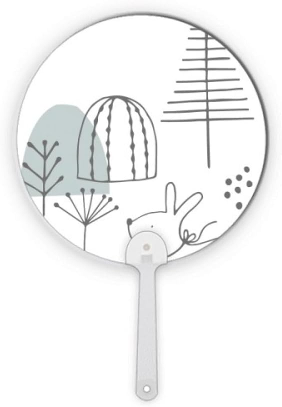 Cartoon Puppy Tree Hill Line Pattern Plastic Round Handheld Fan Decorations Craft