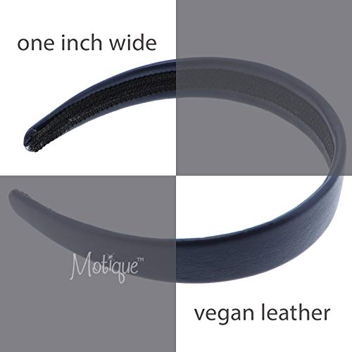 Blue 1 Inch Wide Leather Like Headband Solid Hair band for Women and Girls - Thumbnail 3