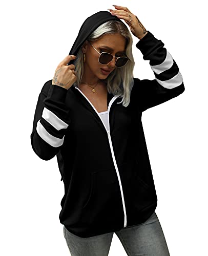Womens Hoodies Zip Up Lightweight Jacket Casual Zipper Sweatshirts Long Sleeve Tops Fall Clothes Black M #TOP3