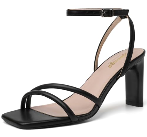 Image of RIBONGZ High Heels for Women Kitten Heeled Sandals with Ankle Strap Round Open Toe Strappy Stiletto Heels Comfort Summer Wedding Party Evening Prom Daily Dressy Shoes