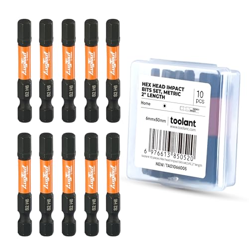 Image of toolant 6mm Impact Hex Bits Set 10pcs, 1 /4 inch Hex-Shank Allen Wrench Drill Bit Set,S2 Steel, CNC Machined Tips with Magnetism, 2 inch Long with Storage Box