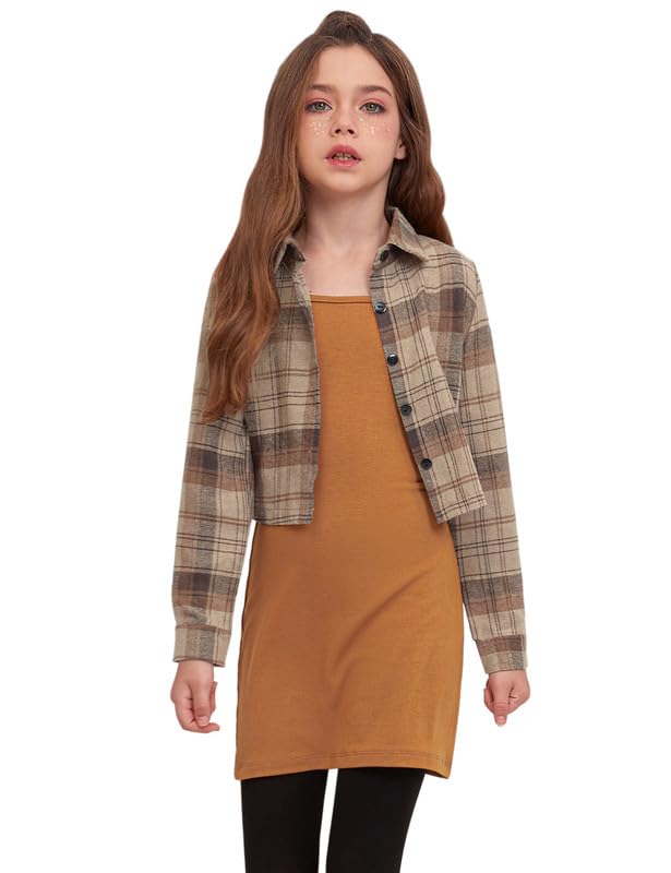 Mirawise Girls Fall Outfits Red Long Sleeve Plaid Dress Shirts Dress 2 Piece Outfits Christmas Clothes