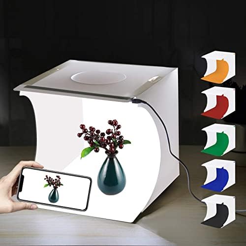 Mini Photo Studio Box, PULUZ 20cm Portable Photography Shooting light Tent Kit, White Folding Lighting Softbox with 20 LED Lights + 6 Backdrops for Product Display