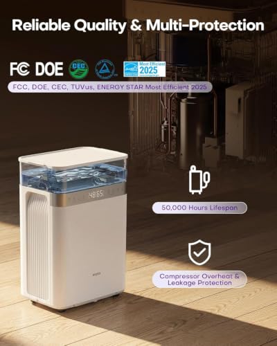 Image of avylo 5000 Sq.Ft Energy Star Most Efficient 2025 Dehumidifier, Max 90 Pint /Day, Top Mounted 2.11Gal Tank, Auto Defrost, White Dehumidifier with Pump and Drain Hose for Basement, Home, Bedroom,Bathroom