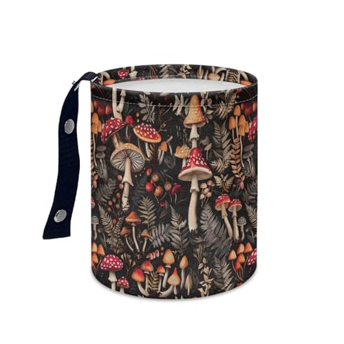 Image of Mushroom Floral Car Trash Bin Hanging, Waste Basket - Cute, Portable, Collapsible, Waterproof Rubbish Bag for Back Seat, Floor, or Hanging Headrest