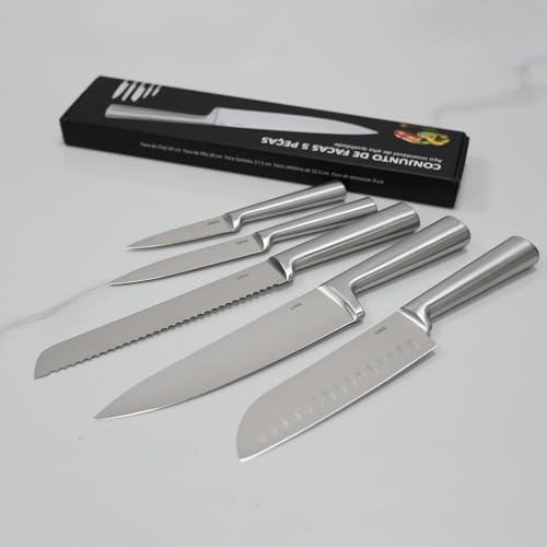 LUMAI Conjunto de 5 Facas Profissionais em Aço Inoxidável 3CR13, Kit Completo com Lâminas Afiadas e
