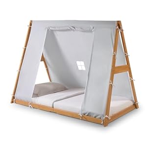 New P'kolino Tent Twin Floor Bed - Natural or White Frame, Grey, Children’s Bedroom Furniture … (Natural Frame) New Pkolino Tent Twin Floor Bed Natural or White Frame Grey Childrens Bedroom Furniture–Natural Frame