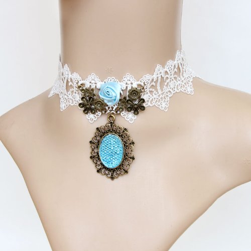 T&LOL White Princess Lace Fake Collar Necklace Women 'S Clothing Accessories Halloween Decorations Wedding Jewelry Cosplay Decoration Vampire Decoration + T&LOL bracelet