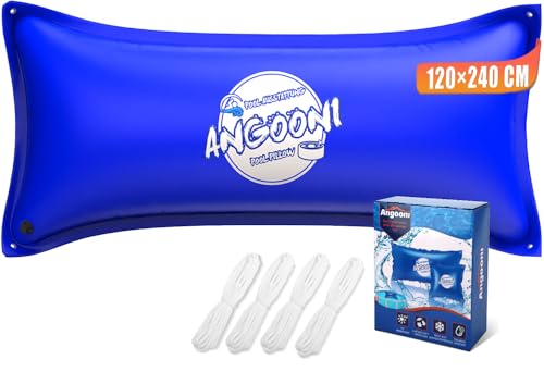 Angooni Cuscino invernale per piscina, XXL, 120 x 240 cm, con doppia cucitura per la copertura della piscina, cuscino per l'inverno, con doppia valvola Boston, colore: blu