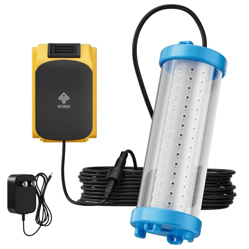 REVONCHI Underwater Green Fishing Light Compatible with DeWalt 20V Battery & AC Power, Portable LED Dock Light for Night Fishing & Viewing (No Battery)
