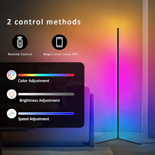 Image of Tyute Corner Floor Lamp 2 Pack, LED Lamps with Remote, RGB Standing Lamp, LED Light Stick, Music Sync Dimmable Color Changing Ambient Light Bar for Bedroom, Living Room, Gaming Room, Party, Dorm