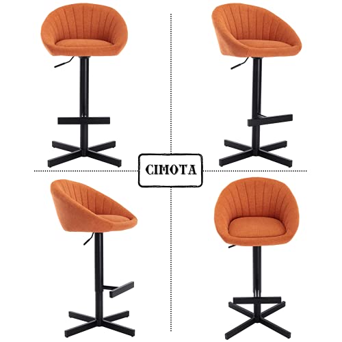 Cimota Adjustable Bar Stools Set Of 2 Bar Height Modern Barstools Upholstered Counter Stool Chair Swivel Bar Stools With Back For Kitchen/Home Bar/Pub/Dining Room, Orange Terrycloth #TOP4
