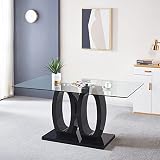 Henf 63" Contemporary Dining Table for 6, Tempered Glass Top Dining Room Table with High-Gloss Doubl