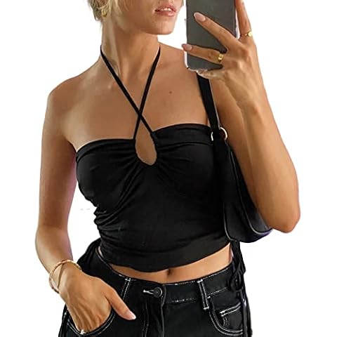 DeuYeng Womens Tops Backless Sleeveless Push Up Bustiers Sexy Slim Vintage Tank Tops Bodycon Crop Top Vest Party Clubwear (B-Black, M) Cover