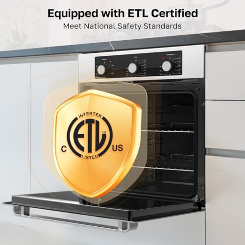 Image of 24 inch Electric Wall Oven, ETL Certified, ThermoMate 2.8 Cu.ft. Electric Wall Oven with 5 Cooking Functions, Built-in Ovens with Anti-Mistouch Knob, Stainless Steel