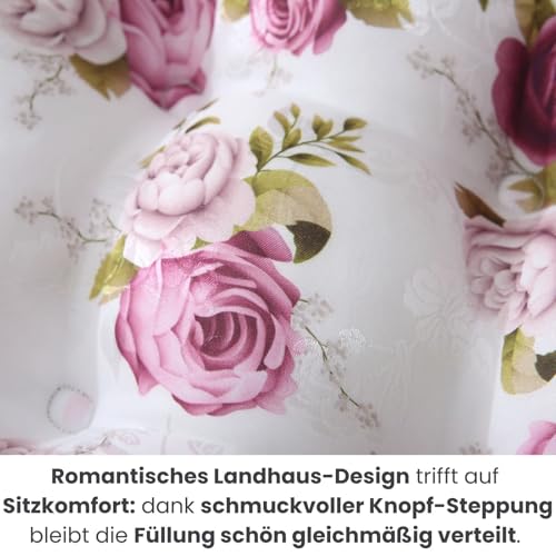 wometo 2er Set Sitzkissen Bodenkissen 40x40 8cm hoch Oeko-TEX - Landhaus Rosen-Motiv rosa pink weiß mit Tragegriff für Indoor und Outdoor