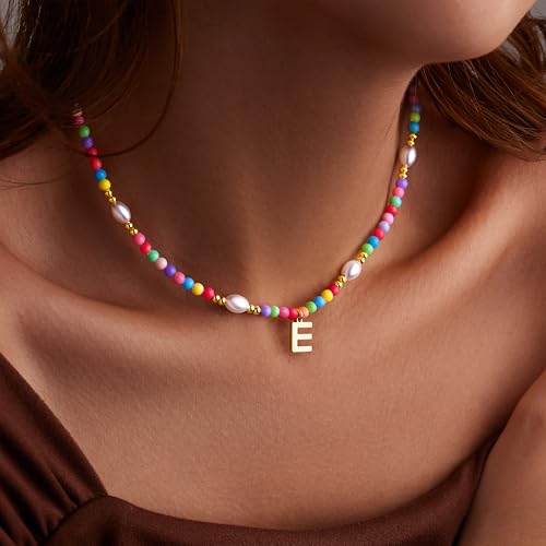 Colorful Initial Necklace for Girls – Trendy Dainty Beaded Choker with Letter Pendant, 14K Gold Plated, Cute Personalized Jewelry Gift for Kids, Teens, Women, Birthday, Christmas, Lockets3