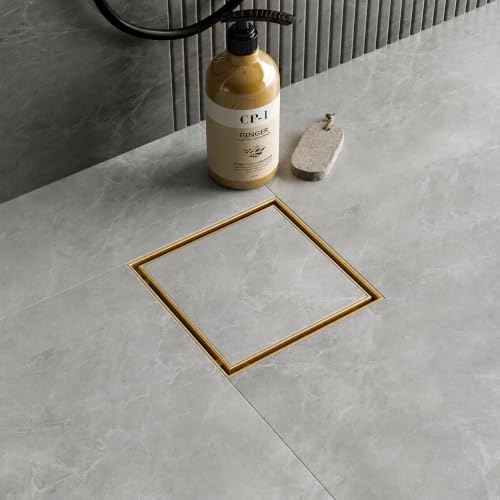 Image of Tapsa Tile Insert Floor Drain | 304 Stainless Steel | Invisible Shower Drain Channel | Shower Drain Channel | Water Drain Channel | with Cockroach Trap. (5X5, Gold Tile Insert Floor Drain 20 mm)