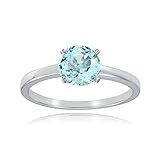 Plata de Ley Color Azul topacio 8 mm Redondo Solitario Anillo de compromiso nupcial