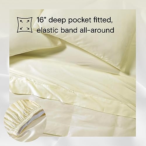 Sijo Premium 100% Austrian Eucalyptus Lyocell Tencel Sheet Set, Softer Than Silk, Architectural Digest 2022 Best Cooling Sheets Award Winner - 3pc - 2 Pillowcases 1 Fitted Sheet (Ivory, Cal King)