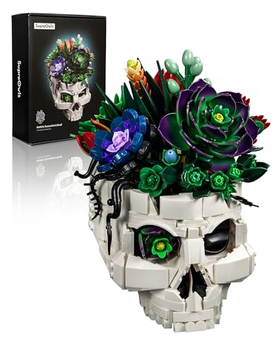 Succulent Skull Planter Flowers Building Set Botanical Skeleton Pot Collection Building Kit Horror Plants Home Office Table Decoration Blocks Toys for Adults Gift for Birthday Mothers Day