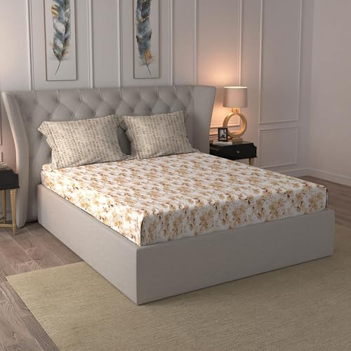 Image of Trident Celebration Queen Bedsheet Set, 100% Cotton Bedsheet for Double Bed (1 Queen Size Bedsheet with 2 Pillow Covers) Superior Softness, 144 Thread Count, Suitaible for Gifting - Shabnam Brown