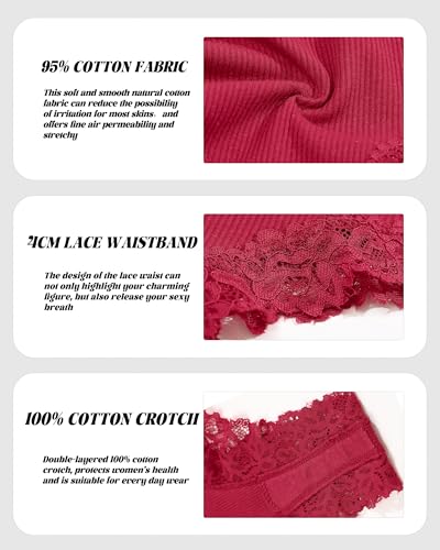 Image of Sth Big Womens Cotton Underwear Sexy Lace Brazilian Panties Soft Breathable Cotton Bikini for Ladies 6 Pack
