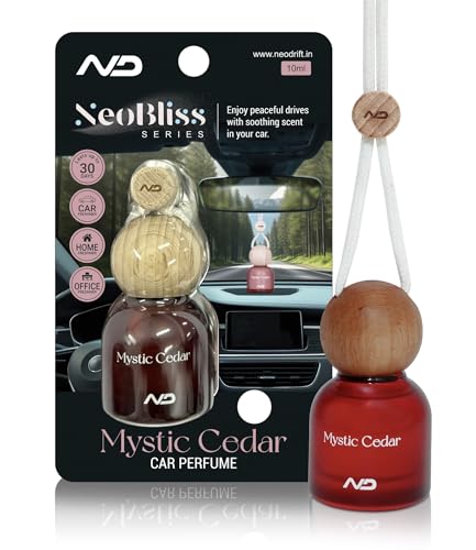 Image of NEODRIFT 'NeoBliss' (Set of 2) | (Mystic Cedar) Car Hanging Diffuser Car Perfume & Air Freshener in Glass Bottle with Wooden Lid and Long Lasting Scent - 10ml