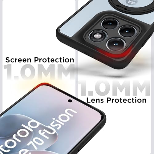 Image of RIGGEAR Shockproof Sleek Hybrid Armor 360 Rotating Magnetic Ring Stand Back Cover Case Compatible with MagSafe Accessories for Motorola Moto Edge 70 Fusion 5G (Clear PC + Black TPU Bumper)