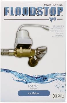 FloodStop Ice Maker Leak Detector Kit with Automatic Water Shut-Off and Visual/Audible Alarms, 1/4 Compression