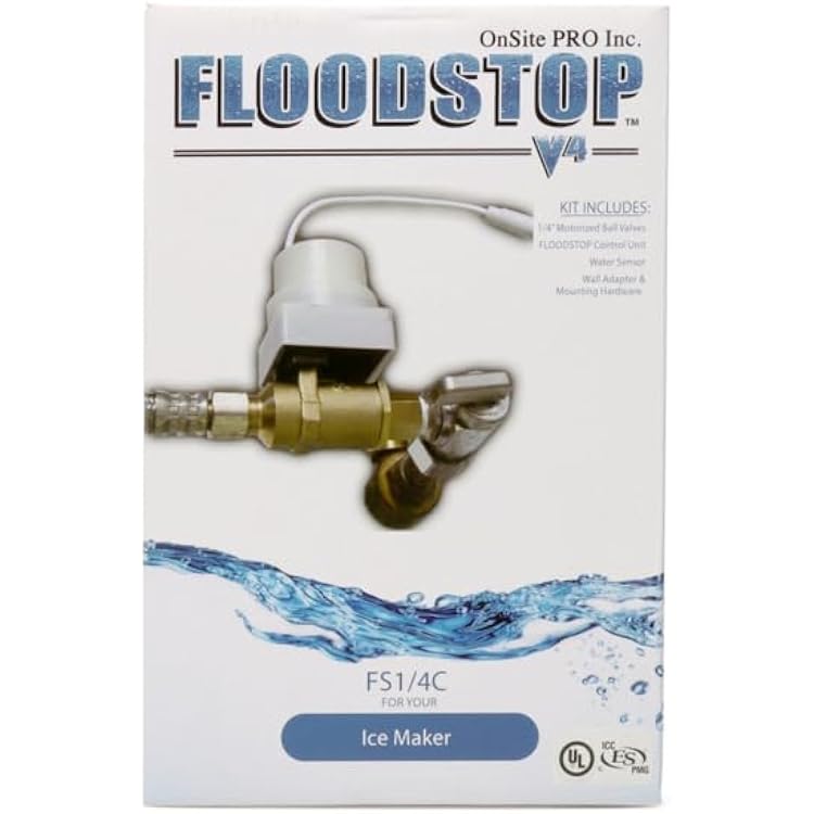 FloodStop Ice Maker Leak Detector Kit with Automatic Water Shut-Off and Visual/Audible Alarms, 1/4 Compression