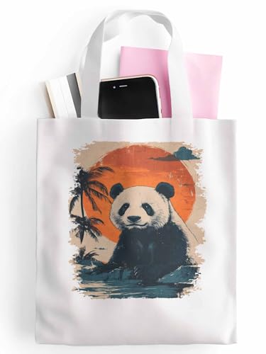 Canvas Tote Bags,Grocery Shopping Cloth Bag Panda Sun Tree Reusable Shoulder Bags Tote Bag for Travel Work Gym2