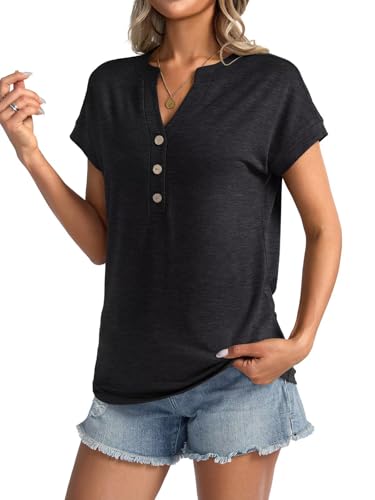 Womens V Neck Cap Sleeve Tops Summer Casual Short Sleeve Shirts Loose Fit Basic Work Tee Trendy Clothes 20254