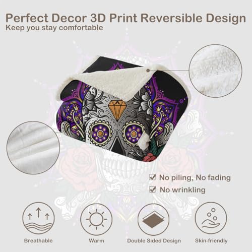 Sleepwish STR0113190016 Lotus Skull Fleece Throw Blanket thumb #6