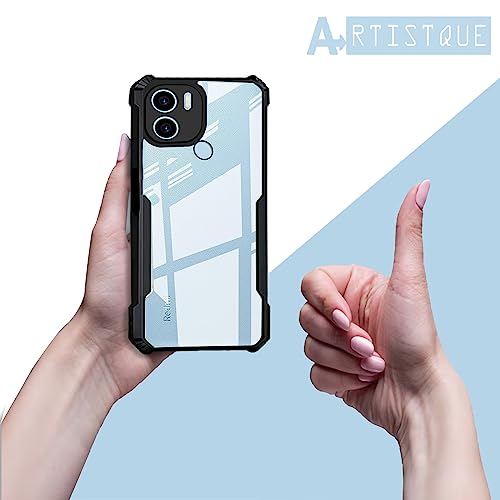 Image of A rtistque Clear Hard Transparent Acrylic Armor Anti-Drop Shockproof TPU Edge Back Cover Case for Poco C50 / Mi Redmi A1 Plus /Mi Redmi A2 Plus - Black