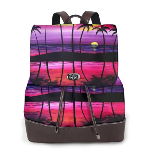 Sac à dos ordinateur portable en cuir noir imperméable à motif palmier