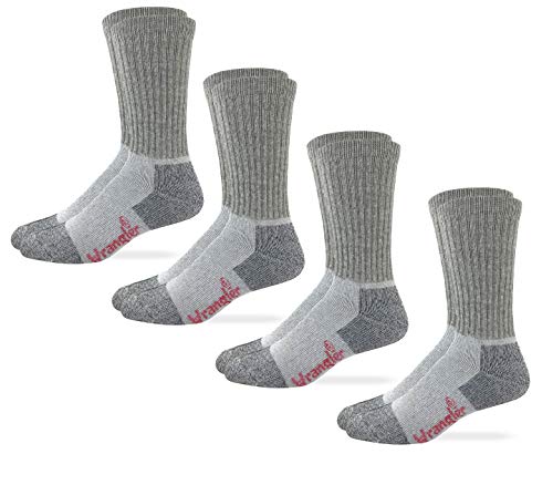 Wrangler Mens Cotton Full Cushion Crew Work Boot Socks 4 Pair Pack (Grey, Men's Shoe Size 9-13 - Sock Size Large)